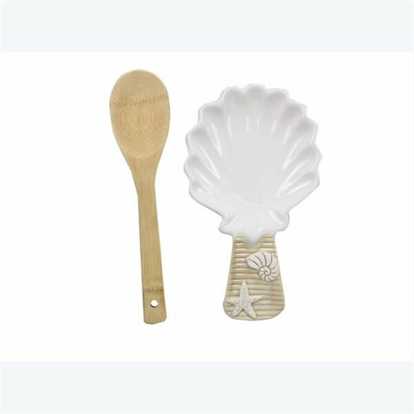 Youngs Ceramic Beach Boho Shell Design Rest Spoon with Spoon - 2 Piece 61510